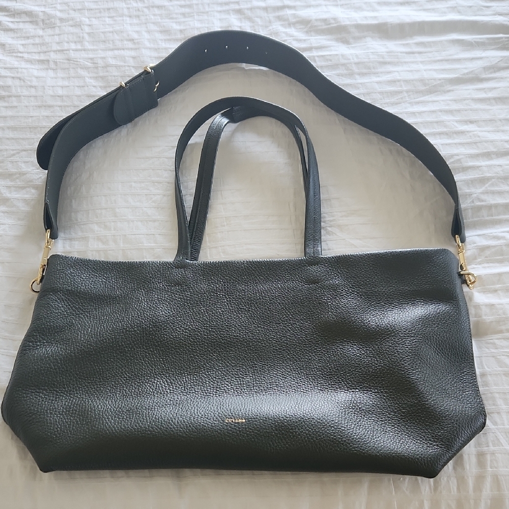 Green leather tote by Cuyana